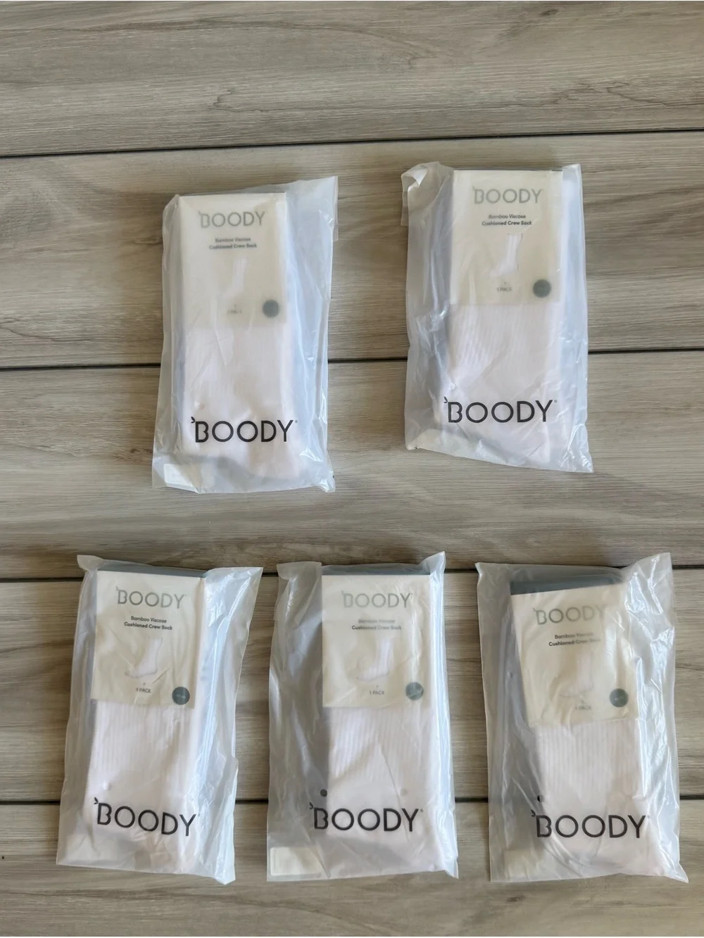 BOODY Bamboo Viscose Cushioned Crew Socks Pack of 5 White Large NWT